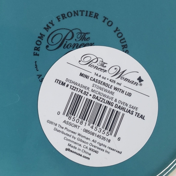 NWT The Pioneer Woman Dazzling Dahlias Mini Casserole With Lid Teal - Picture 3 of 9